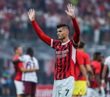 Alvaro Morata of AC Milan greets the fans during the Serie A