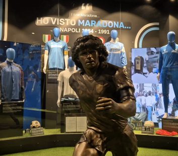 A statue of Diego Maradona in the Diego Maradona museum in Naples.
