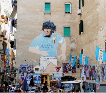 Diego Maradona's mural in the historic centre of Naples.