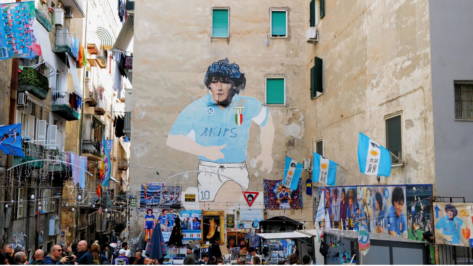 Diego Maradona's mural in the historic centre of Naples.