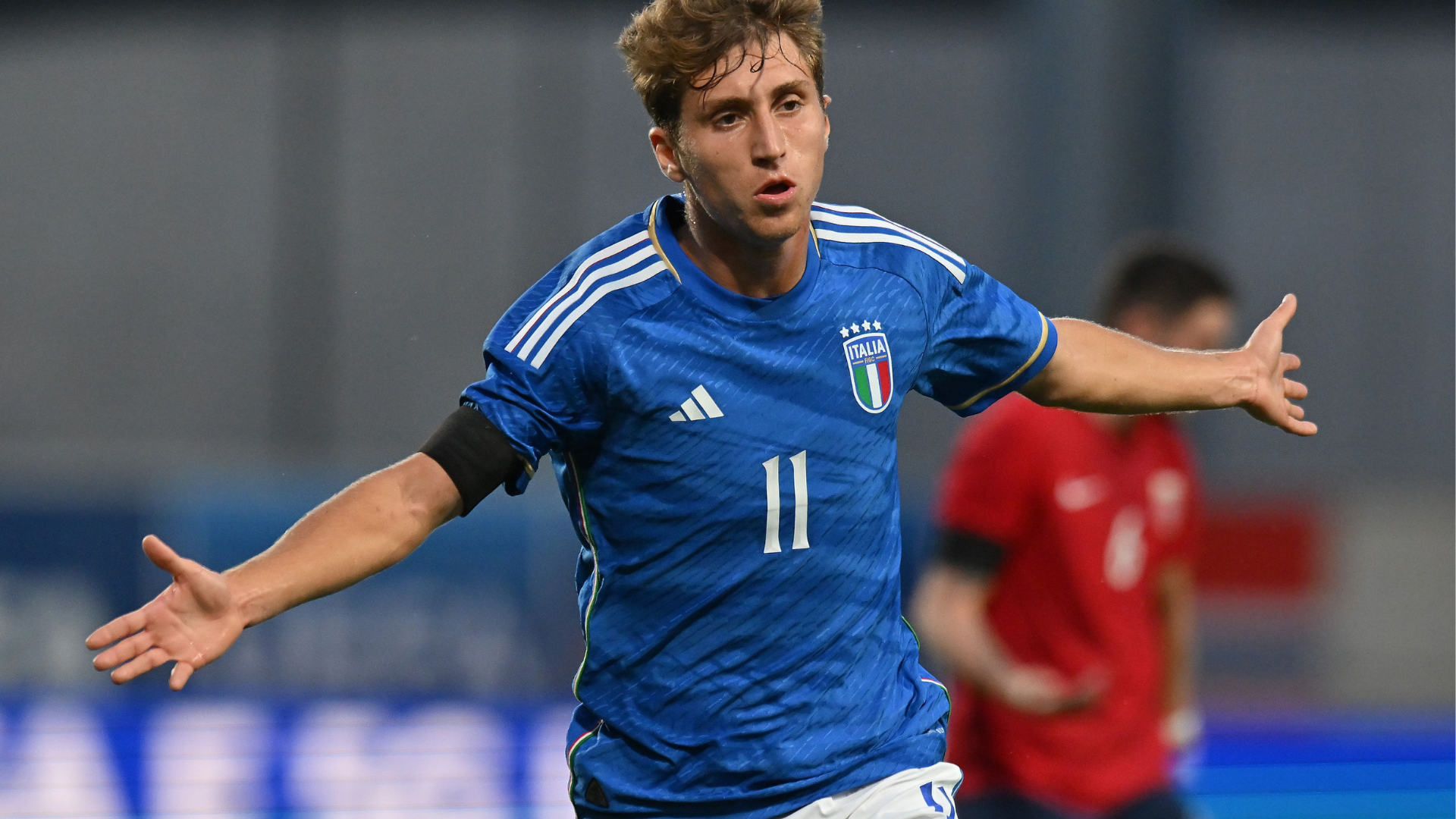 Tommaso Baldanzi celebrating a goal against Norway.