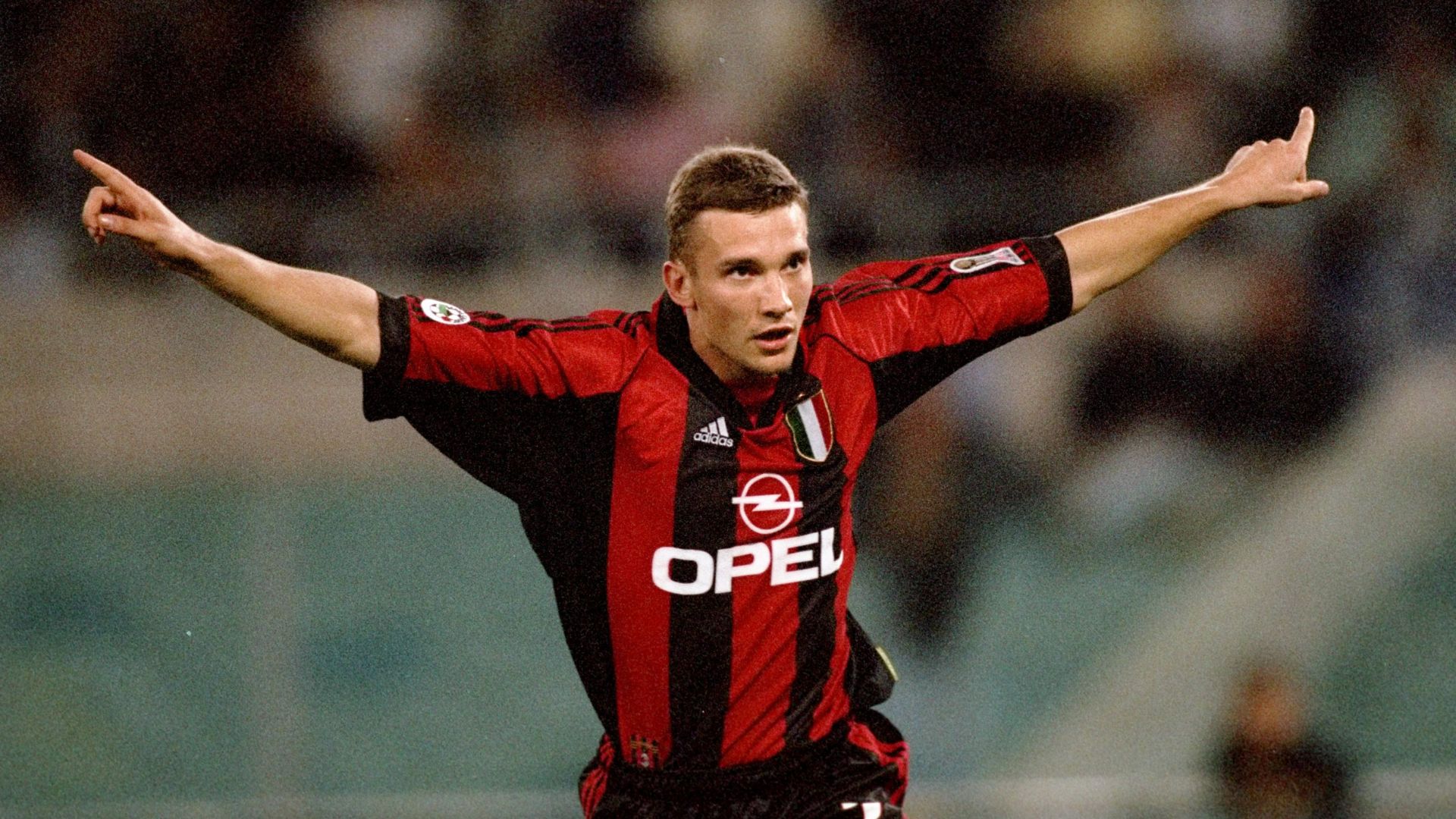 3 Oct 1999: Andrei Shevchenko of AC Milan celebrates his goal against Lazio during the Serie A match at the Stadio Olimpico in Rome, Italy. \ Mandatory Credit: Claudio Villa /Allsport